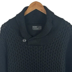 B20 Men’s Pull & Bear Brand Heavy Cable Knit Shawl Collar Wool Blend Sweater XL